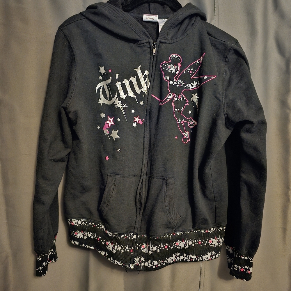 Disney Tinkerbell EUC Y2K Black and Pink Graffiti Hoodie